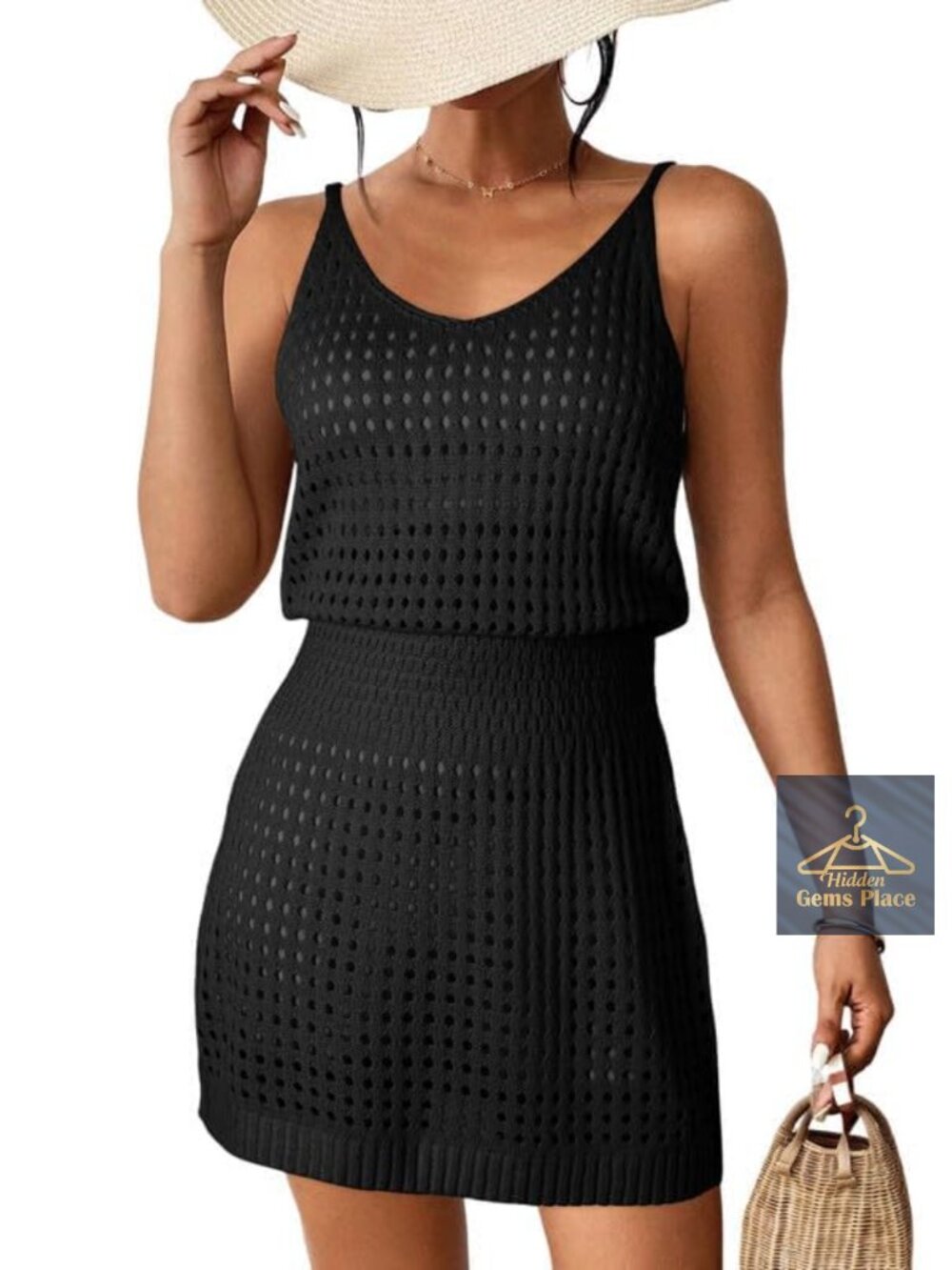 Crochet Knit Beach Cover Up Dress Scoop Neck Sleeveless